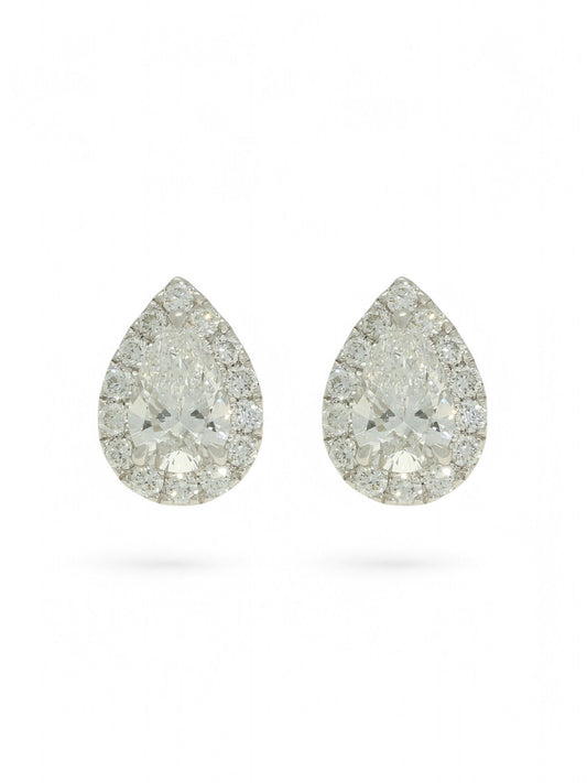 Lab Grown Diamond Halo Earrings 2.00ct Pear Cut in 18ct White Gold