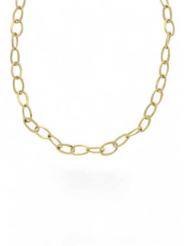 Polish Open Wavy Oval Link Necklace in 9ct Yellow Gold