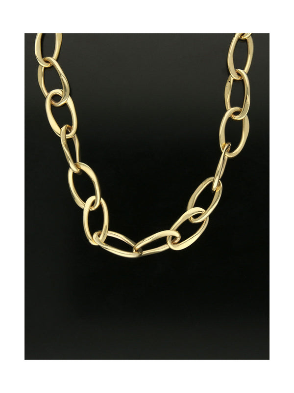 Polish Open Wavy Oval Link Necklace in 9ct Yellow Gold