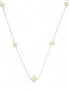 Mother of Pearl Five Flower Station Necklace in 9ct Yellow Gold