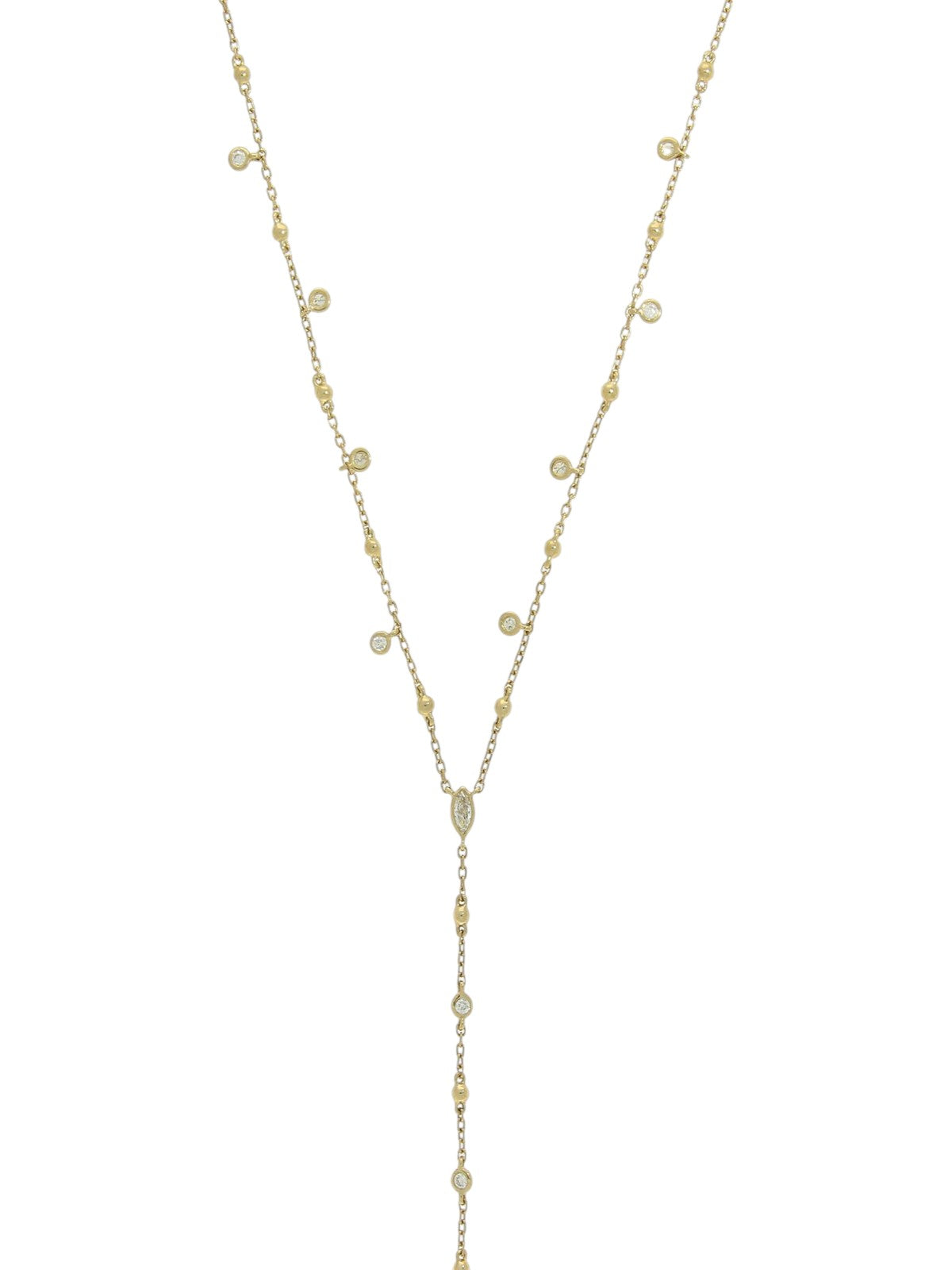 Diamond & Gold Bead Necklace in 9ct Yellow Gold