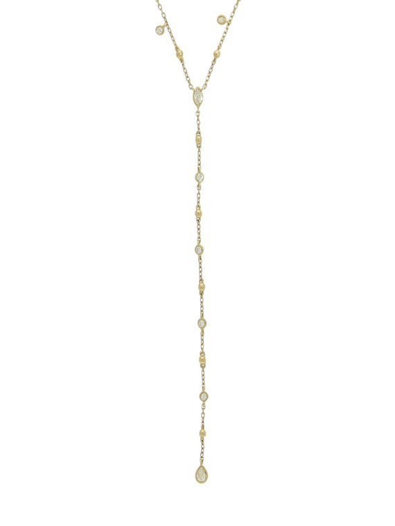 Diamond & Gold Bead Necklace in 9ct Yellow Gold