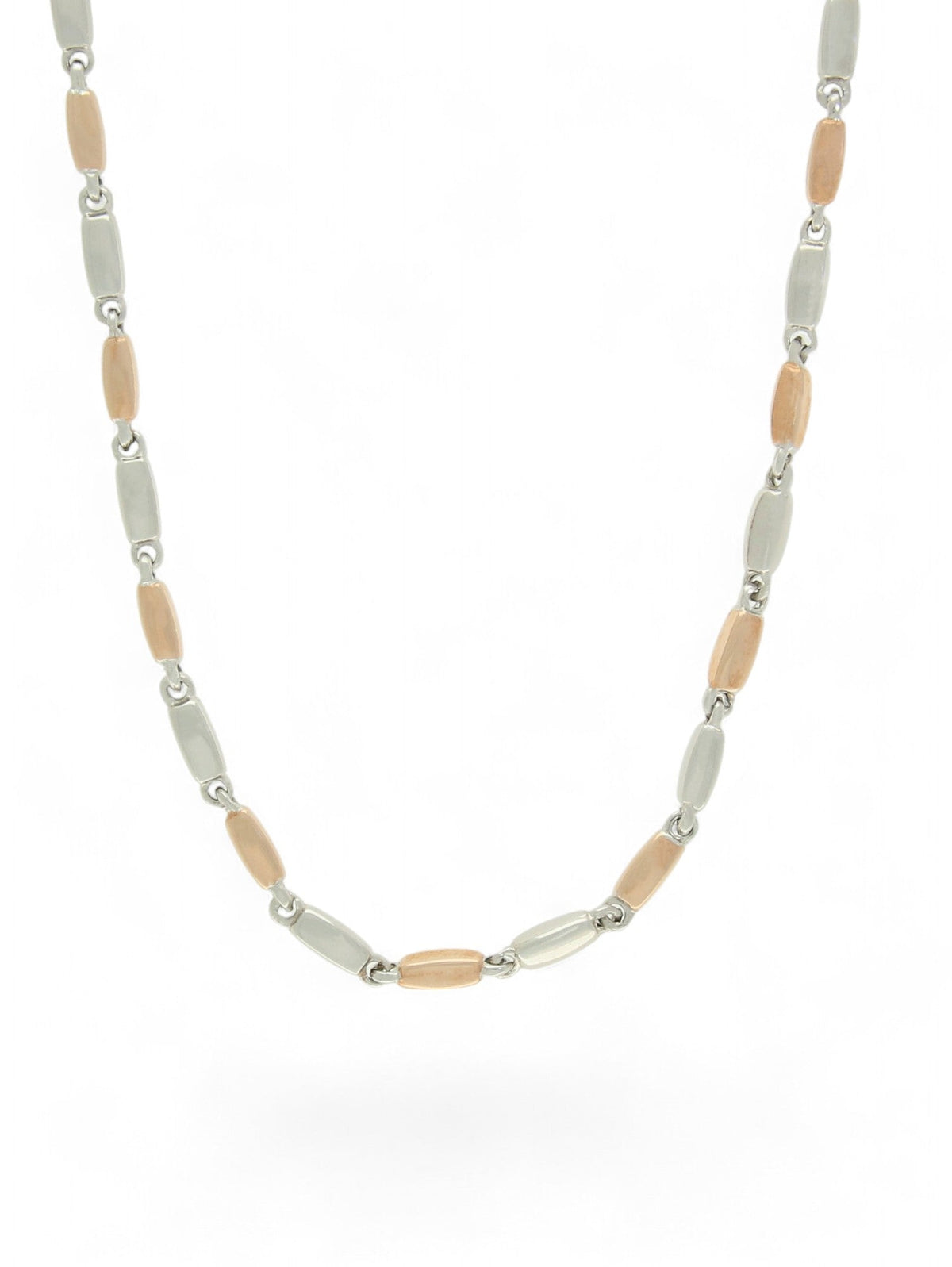 Polished Block Link Necklace in 9ct White and Rose Gold