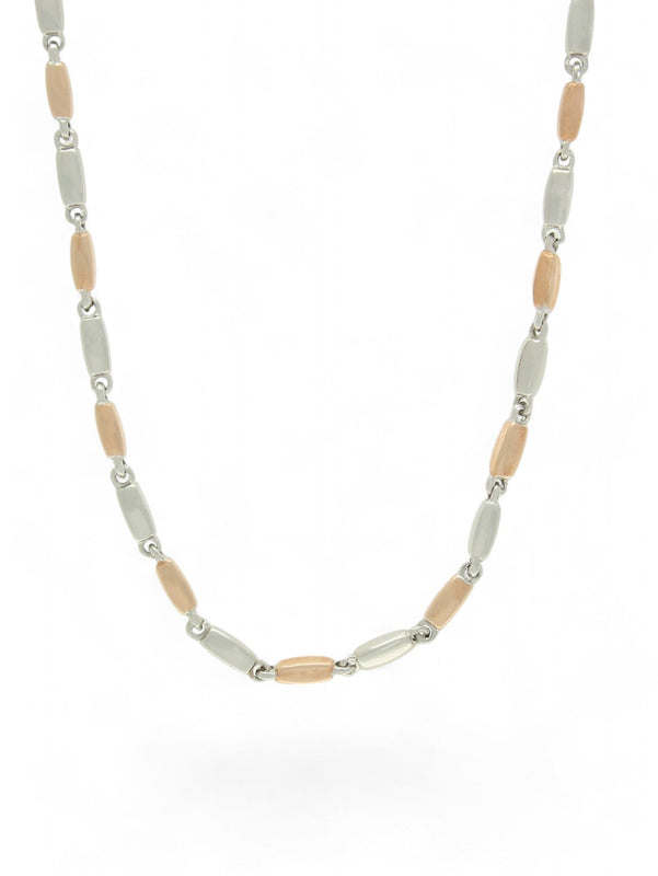 Polished Block Link Necklace in 9ct White and Rose Gold