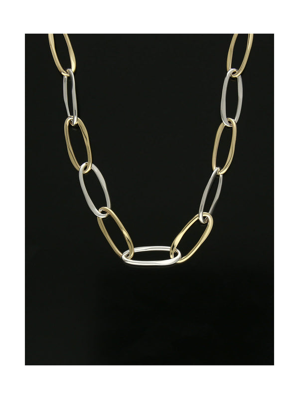 Polished Open Wavy Oval Link Necklace in 9ct Yellow & White Gold