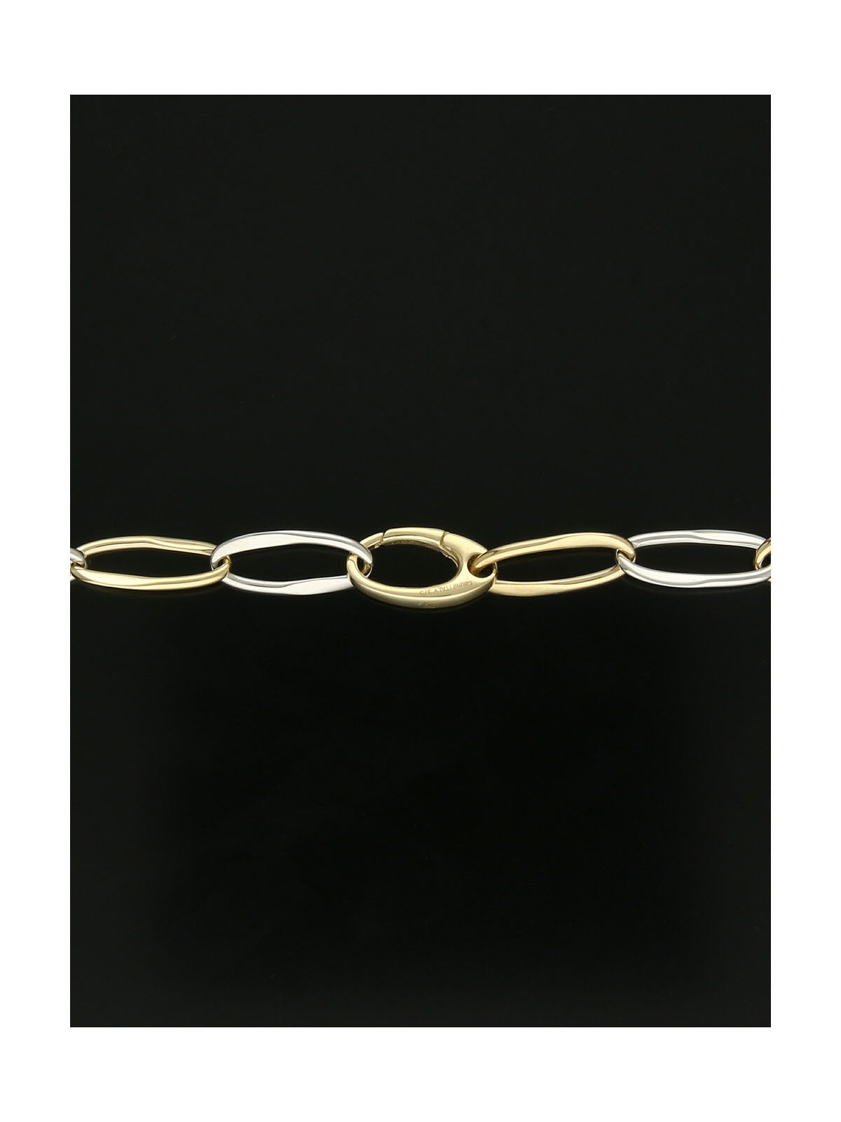 Polished Open Wavy Oval Link Necklace in 9ct Yellow & White Gold