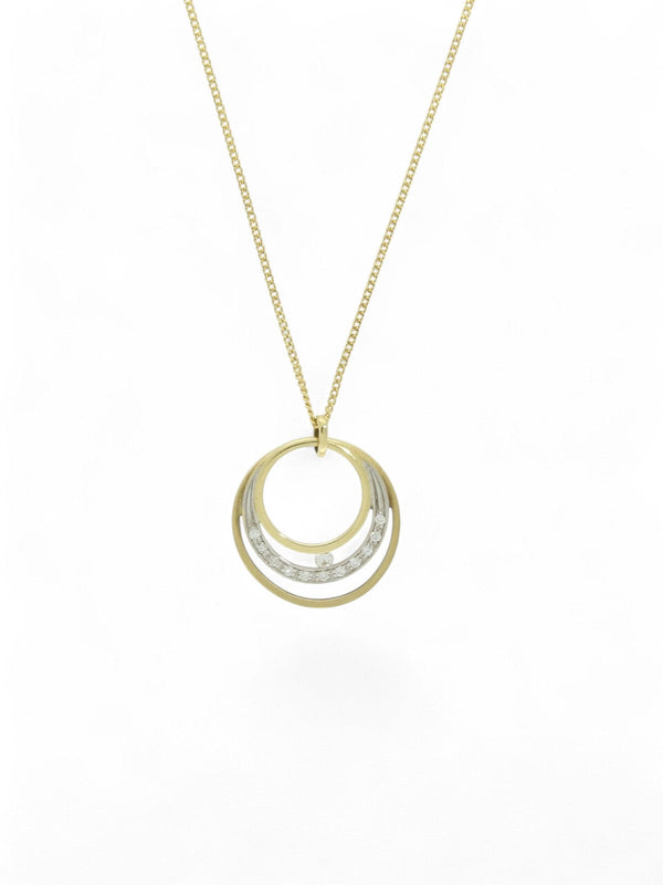 Diamond Set Circle Pendant Necklace 0.09ct in 9ct Yellow & White Gold