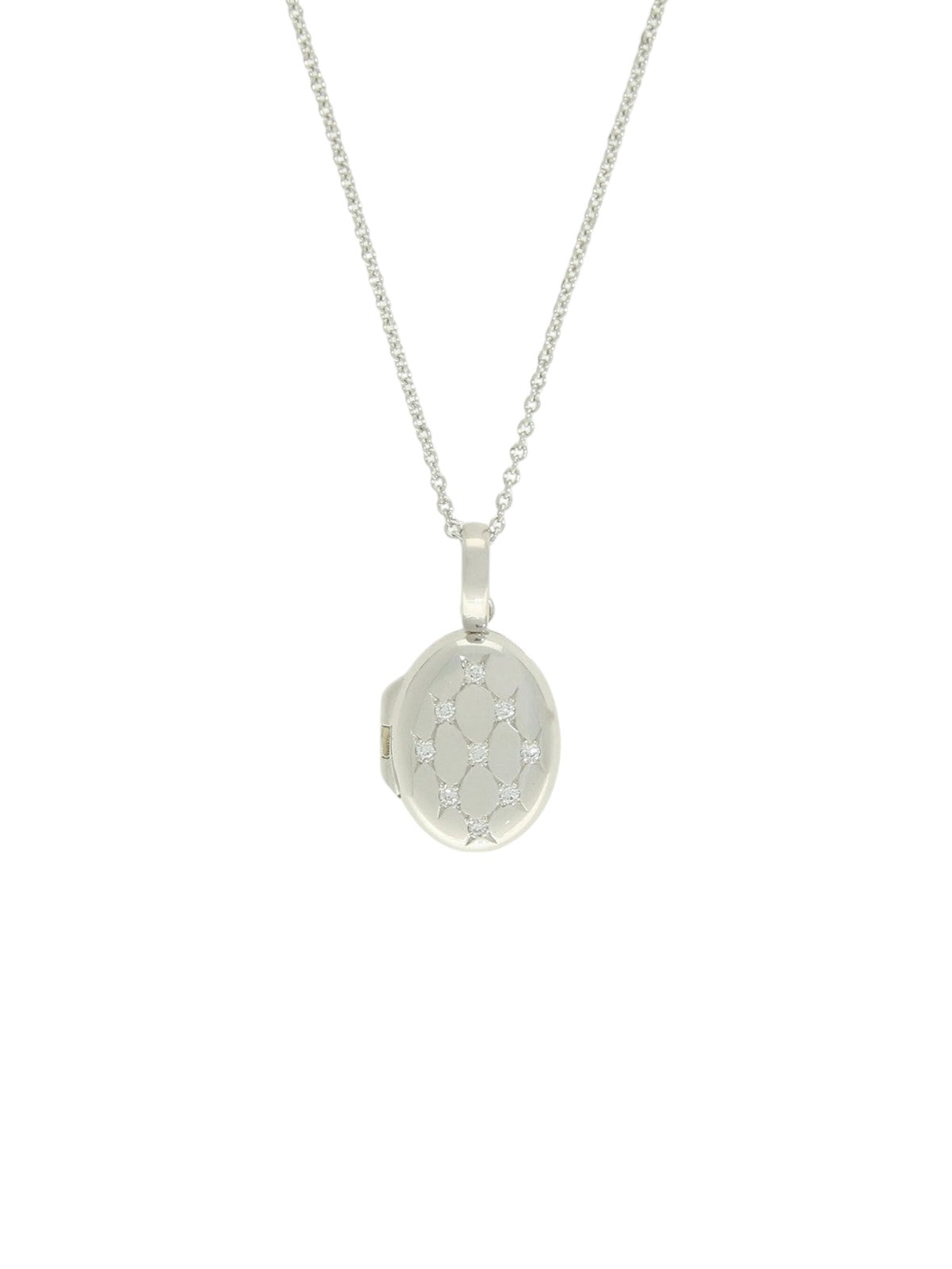 Diamond Oval Locket in 9ct White Gold