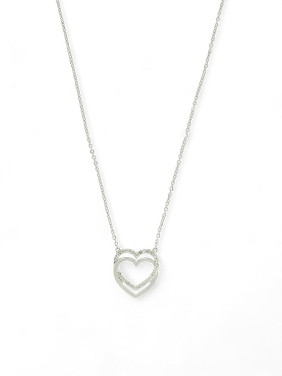 Diamond Round Brilliant Claw Set Interlocking Hearts Necklace in 9ct White Gold