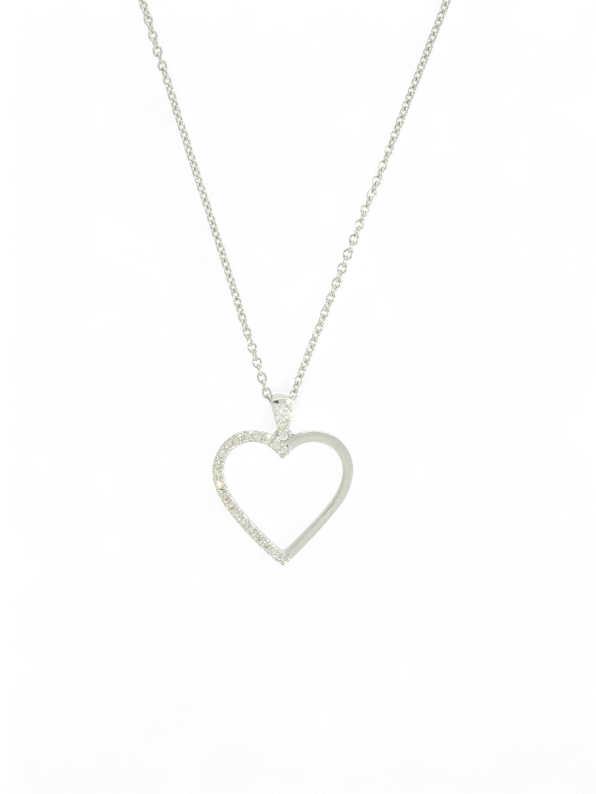 Diamond Half Set Heart Pendant Necklace in 9ct White Gold