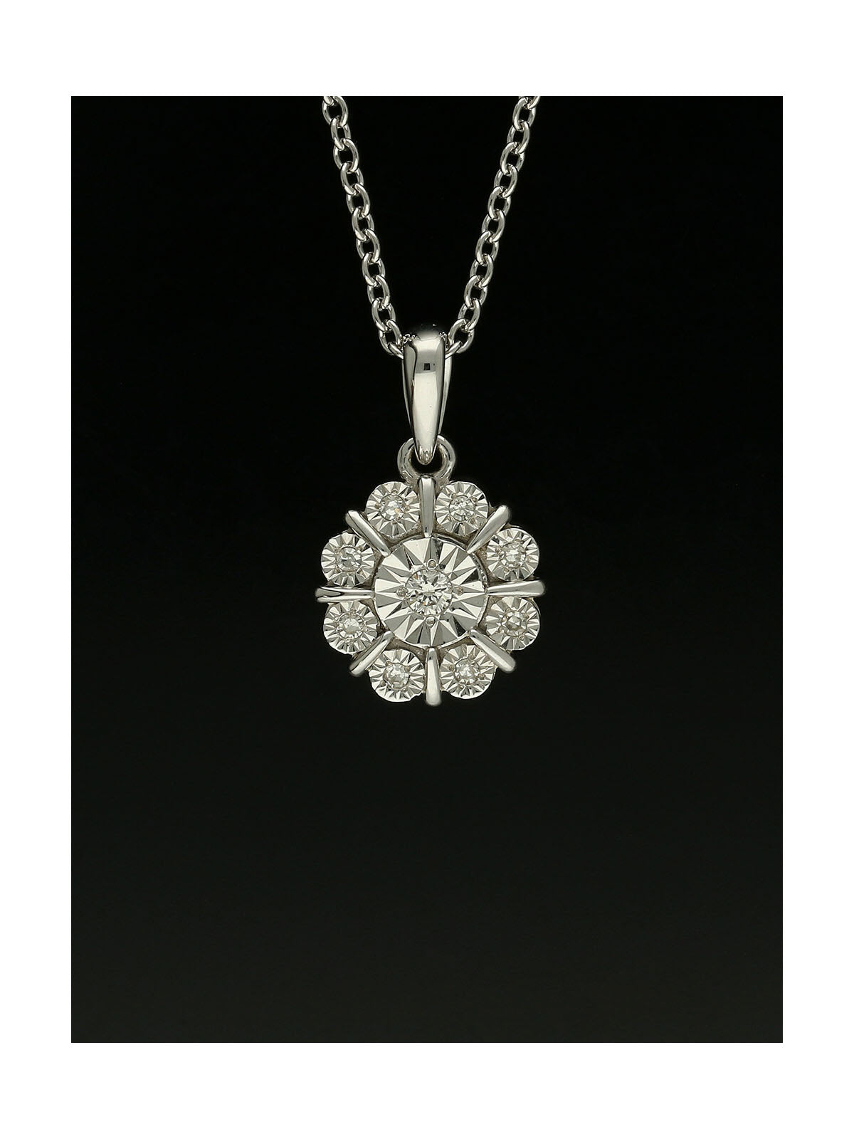 Diamond Round Brilliant Flower Design Pendant Necklace in 9ct White Gold