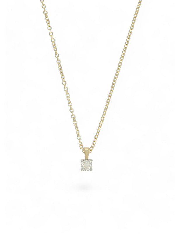 Diamond Miracle Set Solitaire Pendant Necklace in 9ct Yellow Gold