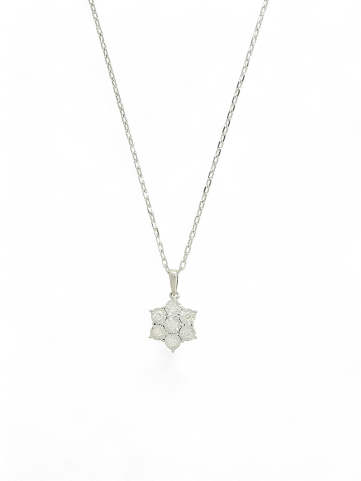 Diamond Cluster Pendant Necklace in 9ct White Gold