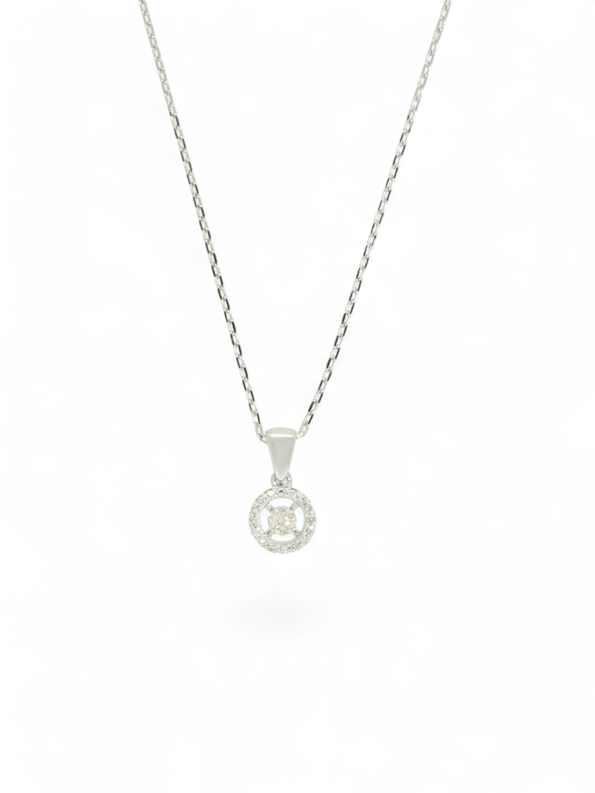 Diamond Round Halo Pendant Necklace in 9ct White Gold