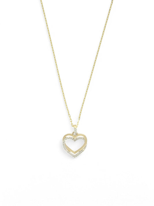 Diamond Open Double Heart Pendant Necklace in 9ct Yellow Gold