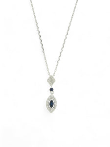 Sapphire & Diamond Marquise Drop Pendant Necklace in 9ct White Gold