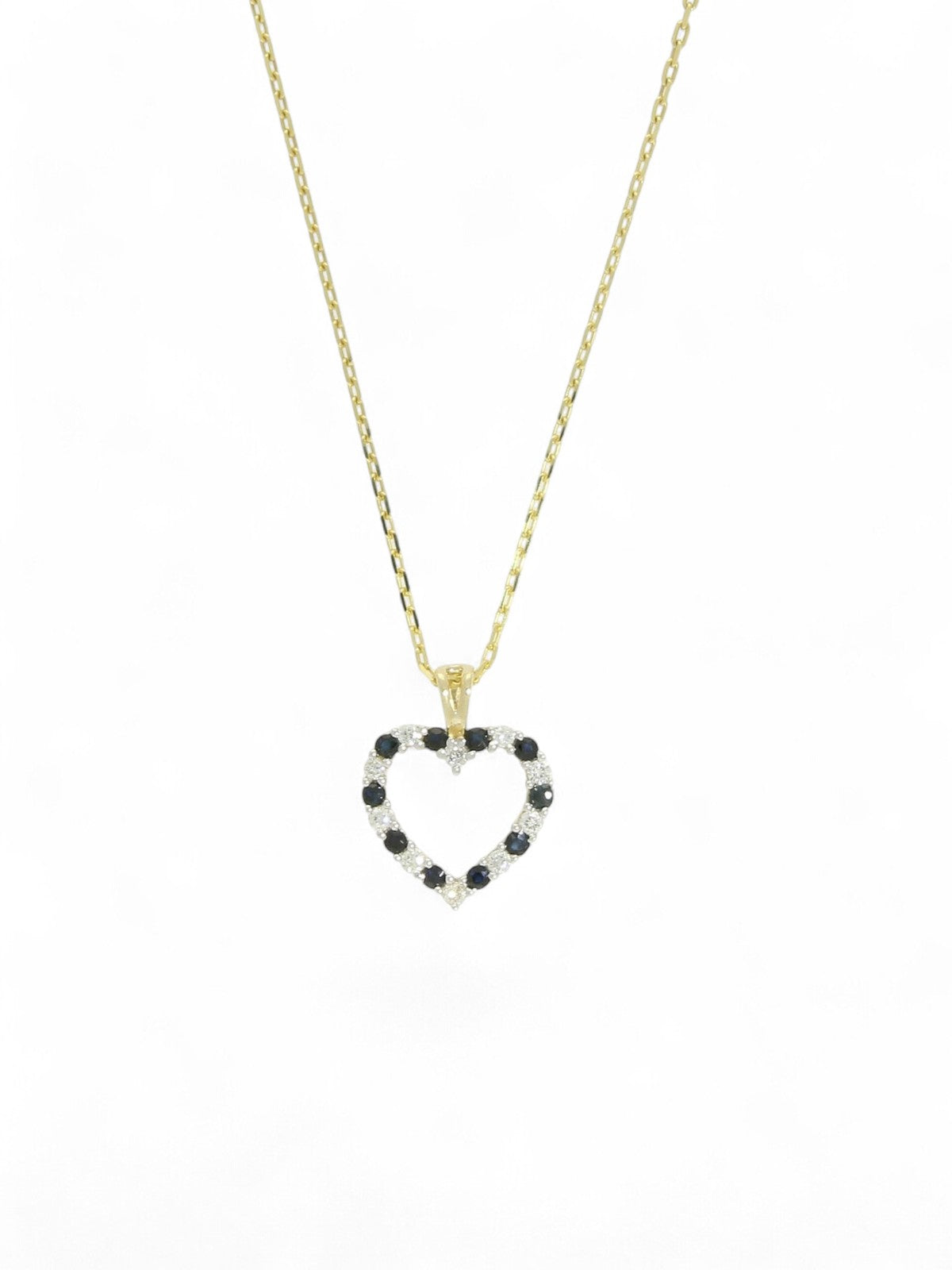 Sapphire & Diamond Open Heart Pendant  Necklace in 9ct Yellow Gold