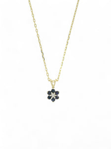 Sapphire & Diamond Flower Pendant Necklace in 9ct Yellow Gold