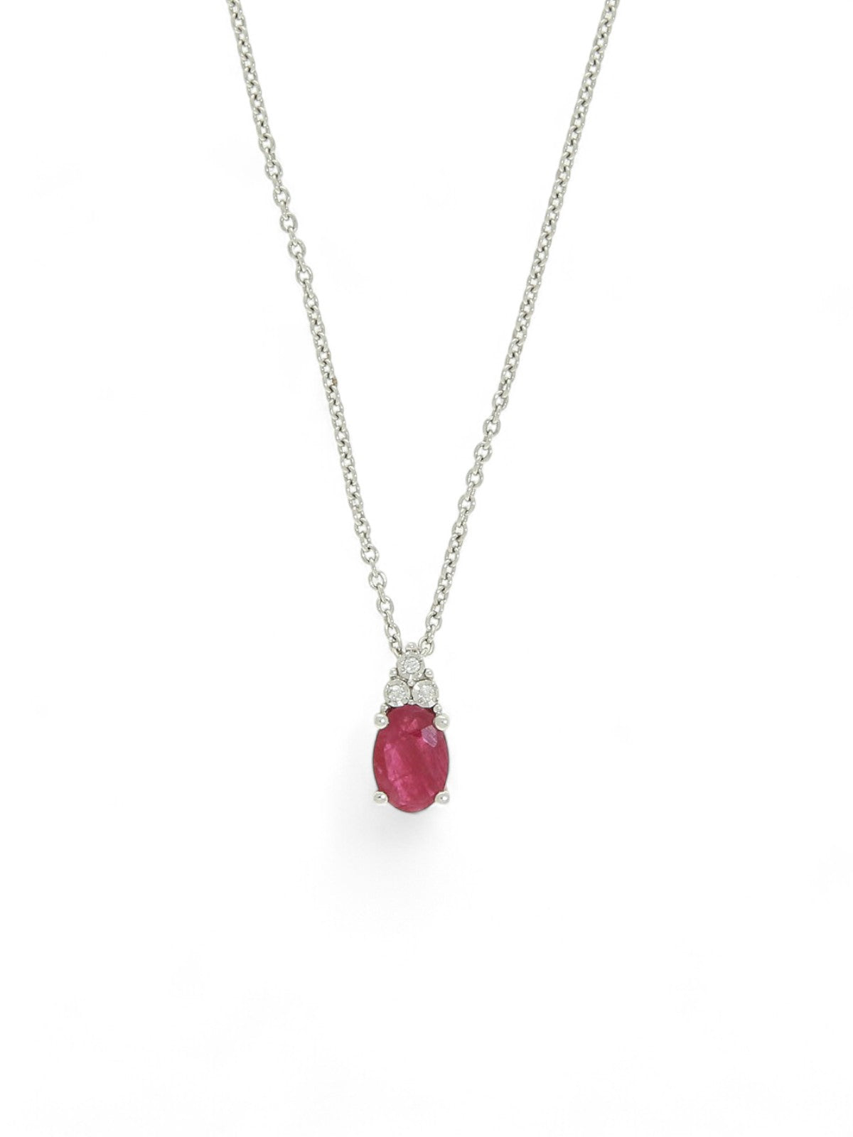 Ruby & Diamond Drop Illusion Set Pendant Necklace in 9ct White Gold