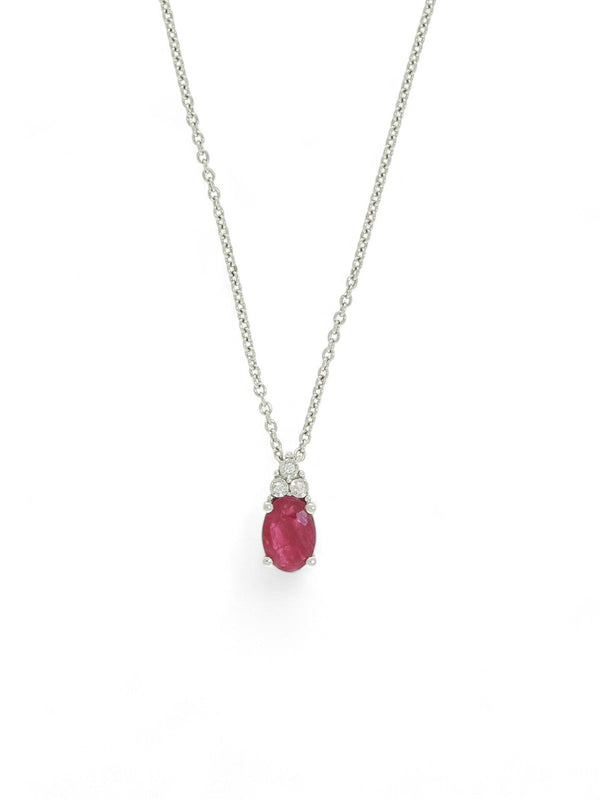 Ruby & Diamond Drop Illusion Set Pendant Necklace in 9ct White Gold