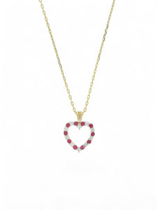 Ruby & Diamond Open Heart Pendant Necklace in 9ct Yellow Gold