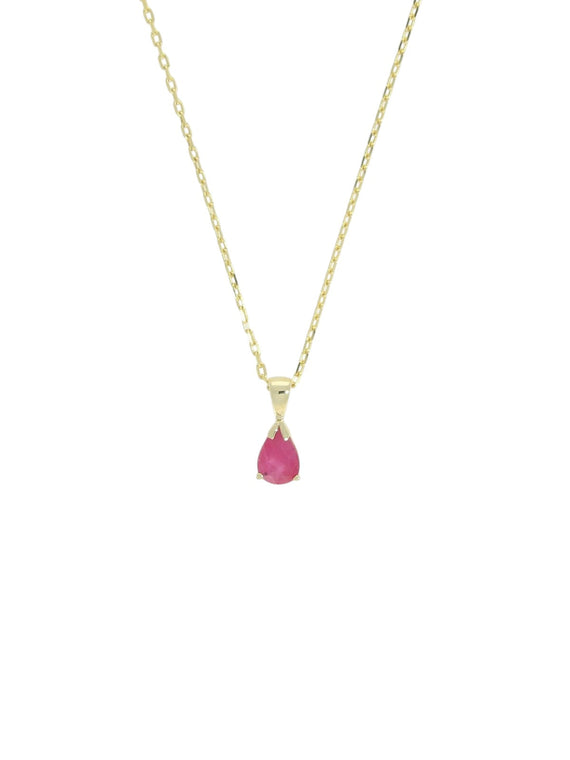 Ruby Pear Pendant Necklace in 9ct Yellow Gold