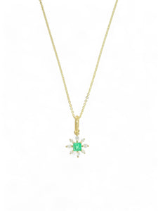 Emerald & Diamond Princess Cut Snowflake Pendant Necklace in 9ct Yellow Gold