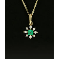 Emerald & Diamond Princess Cut Snowflake Pendant Necklace in 9ct Yellow Gold