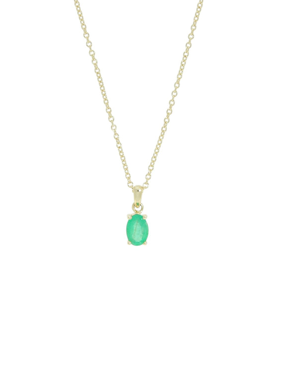 Emerald Oval Pendant Necklace in 9ct Yellow Gold