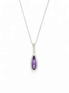 Amethyst & Diamond Cluster Pendant Necklace in 18ct White Gold