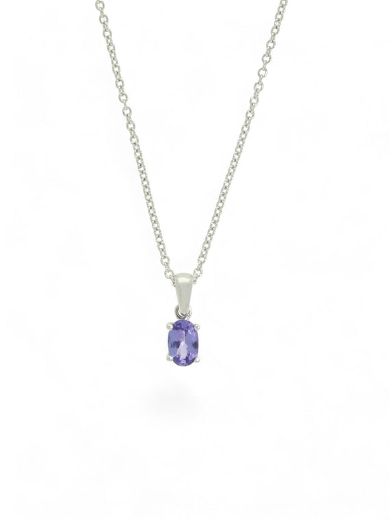 Tanzanite Oval Drop Pendant Necklace in 9ct White Gold