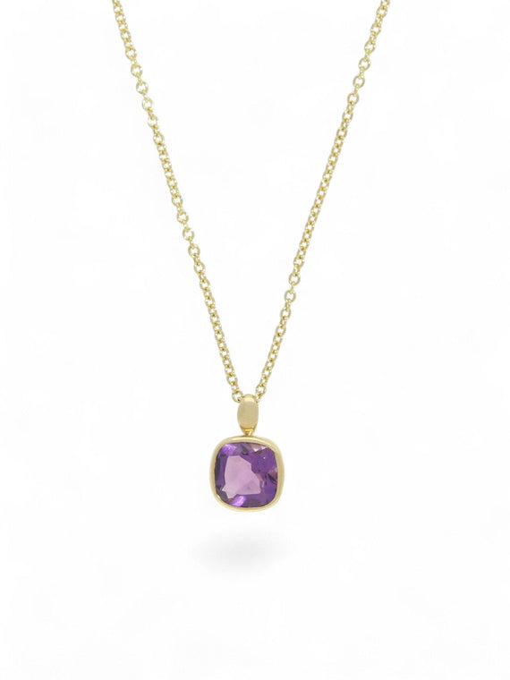 Amethyst Cushion Pendant Necklace in 9ct Yellow Gold