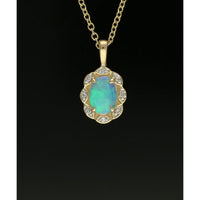 Opal & Diamond Oval Halo Fancy Design Pendant Necklace in 9ct Yellow Gold