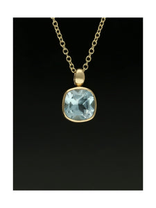 Blue Topaz Cushion Cut Drop Pendant Necklace in 9ct Yellow Gold