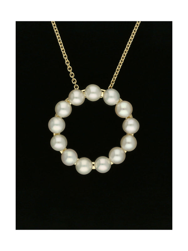 Pearl Open Circle Pendant Necklace in 9ct Yellow Gold