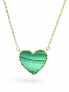 Malachite Heart Pendant Necklace in 9ct Yellow Gold
