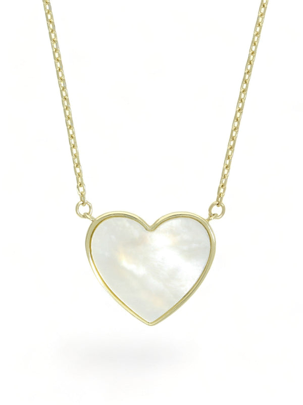 Mother of Pearl Heart Pendant Necklace in 9ct Yellow Gold