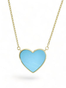 Turquoise Heart Pendant Necklace in 9ct Yellow Gold
