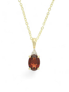 Garnet & Diamond Oval Pendant Necklace in 9ct Yellow Gold