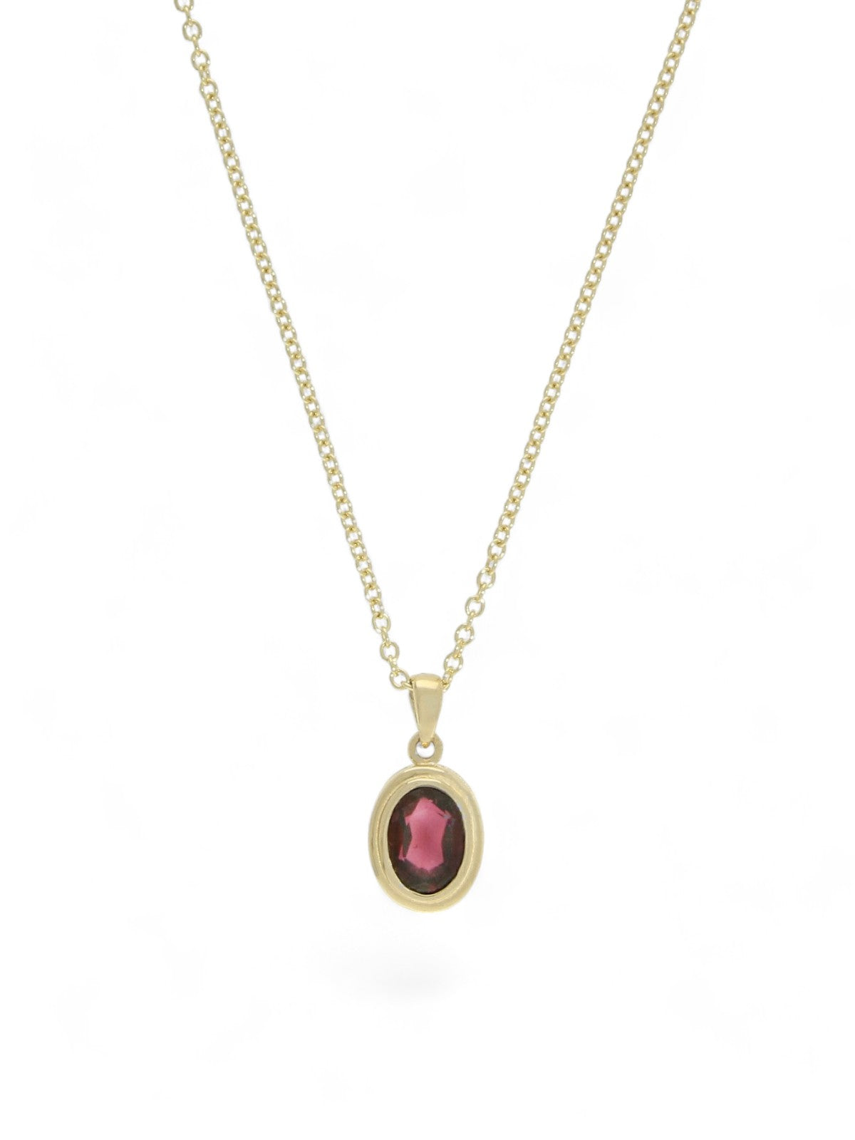 Garnet Oval Single Stone Pendant in 9ct Yellow Gold