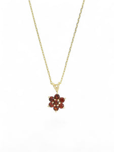 Garnet Flower Cluster Pendant Necklace in 9ct Yellow Gold