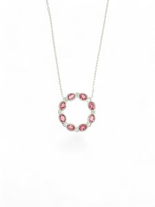 Pink Tourmaline & Diamond Circle Pendant Necklace in 9ct White Gold