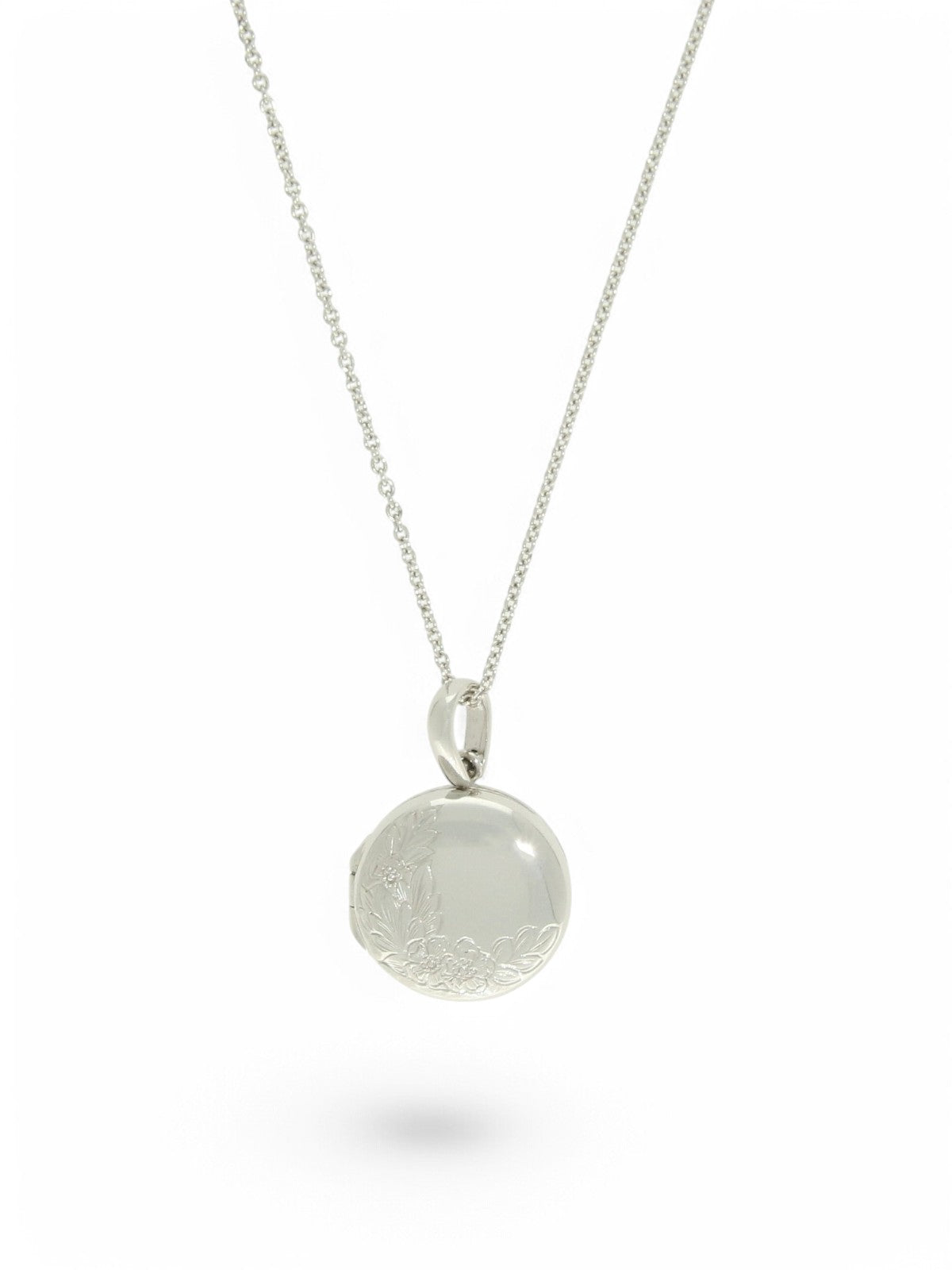 Engraved Round 15mm Locket in 9ct White Gold