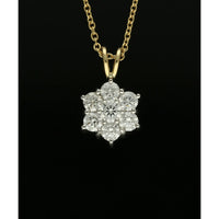 Diamond Round Brilliant Cluster Snowflake Pendant Necklace in 18ct Yellow & White Gold