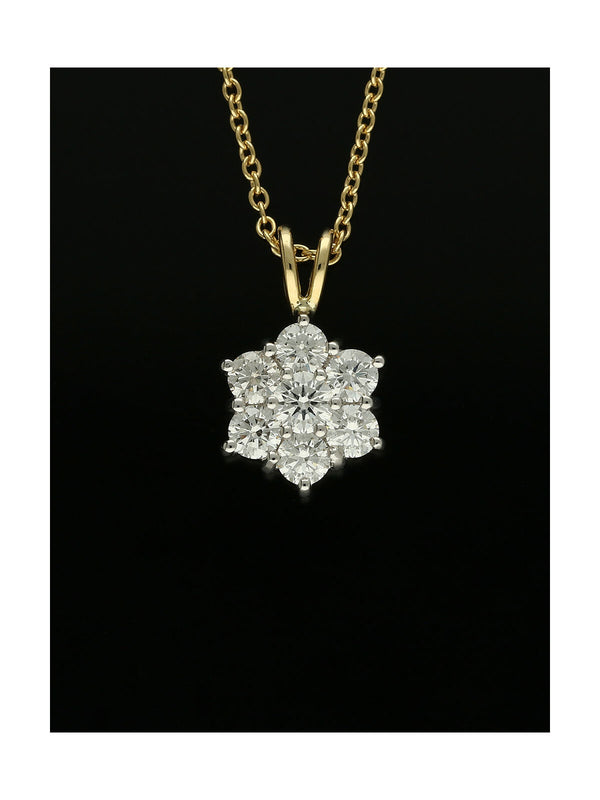 Diamond Round Brilliant Cluster Snowflake Pendant Necklace in 18ct Yellow & White Gold