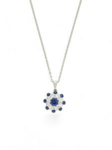 Sapphire & Diamond Cluster Pendant Necklace in 18ct White Gold