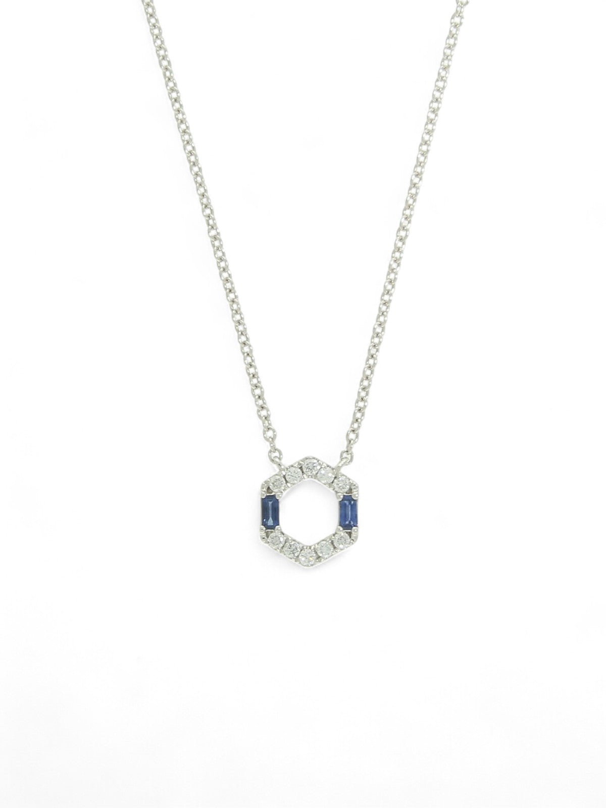 Sapphire & Diamond Hexagon Necklace in 18ct White Gold