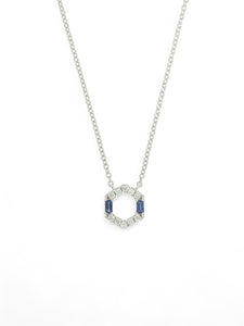 Sapphire & Diamond Hexagon Necklace in 18ct White Gold