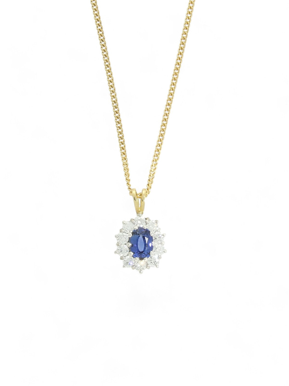 Sapphire & Diamond Oval Cut Cluster Pendant in 18ct Yellow & White Gold