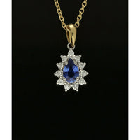 Sapphire & Diamond Pear Cut Cluster Pendant in 18ct Yellow & White Gold